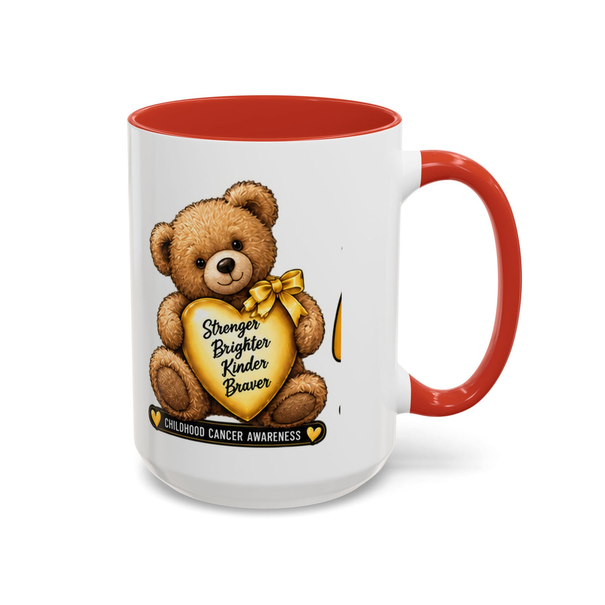 Gold Ribbon Teddy Bear Childhood Cancer Awareness Accent Mug (11/15oz)