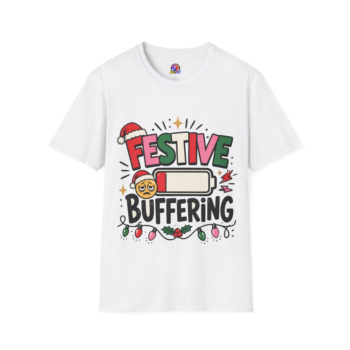 Festive Buffering T-Shirt — Funny Holiday Christmas Tee with Loading Battery Design