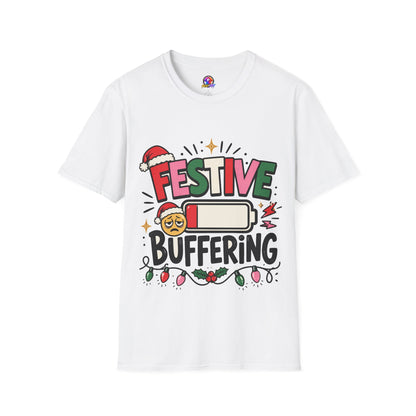 Festive Buffering T-Shirt — Funny Holiday Christmas Tee with Loading Battery Design