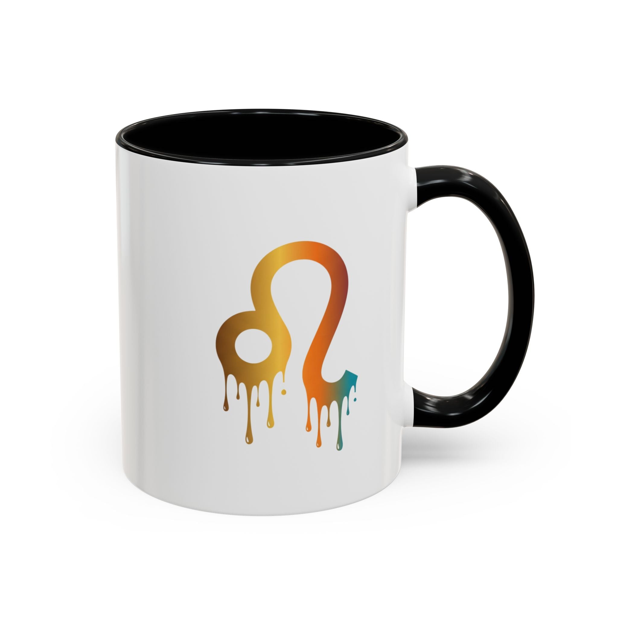 Leo Zodiac Coffee Mug — Dripping Rainbow Leo Symbol Accent Mug