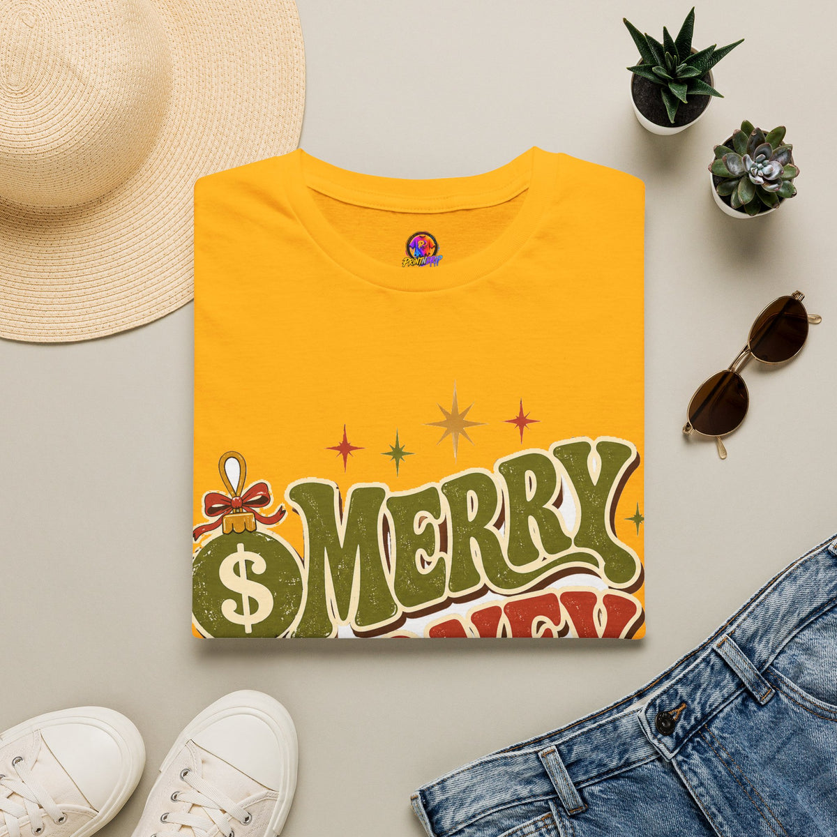 Merry Money Mood T‑Shirt — Retro Holiday Graphic Tee