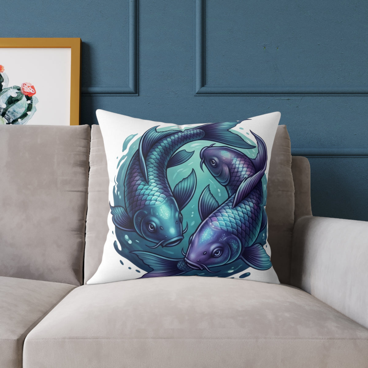 Pisces Zodiac Navy Blue Square Poly Canvas Pillow