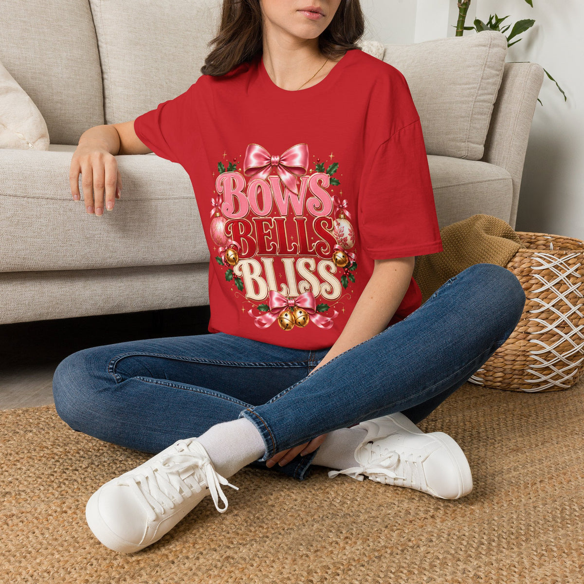 T-Shirt — Bows Bells Bliss Christmas Graphic Tee