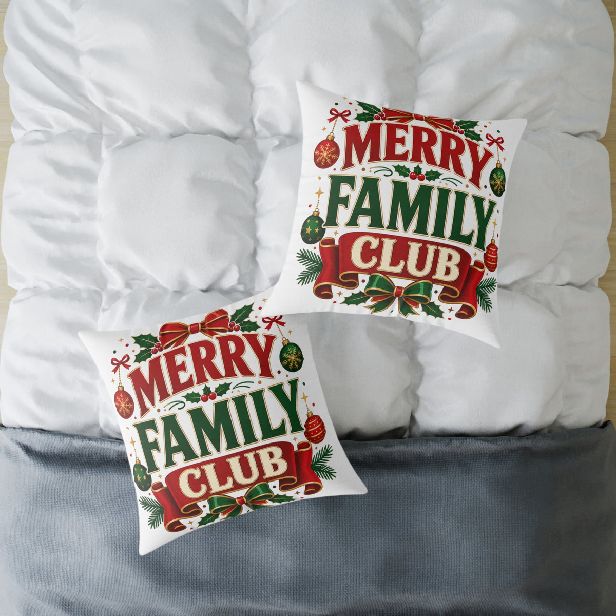 Merry Family Club Christmas Pillow - Holiday Decorative Throw Pillow
