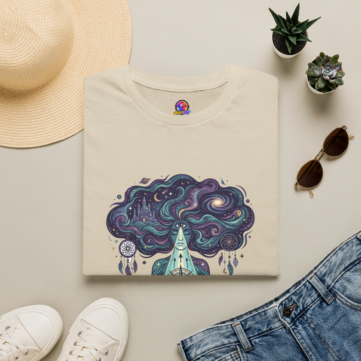 Dreamy Meditation T-Shirt — 'Guided by dreams, ruled by intuition' Spiritual Art Tee