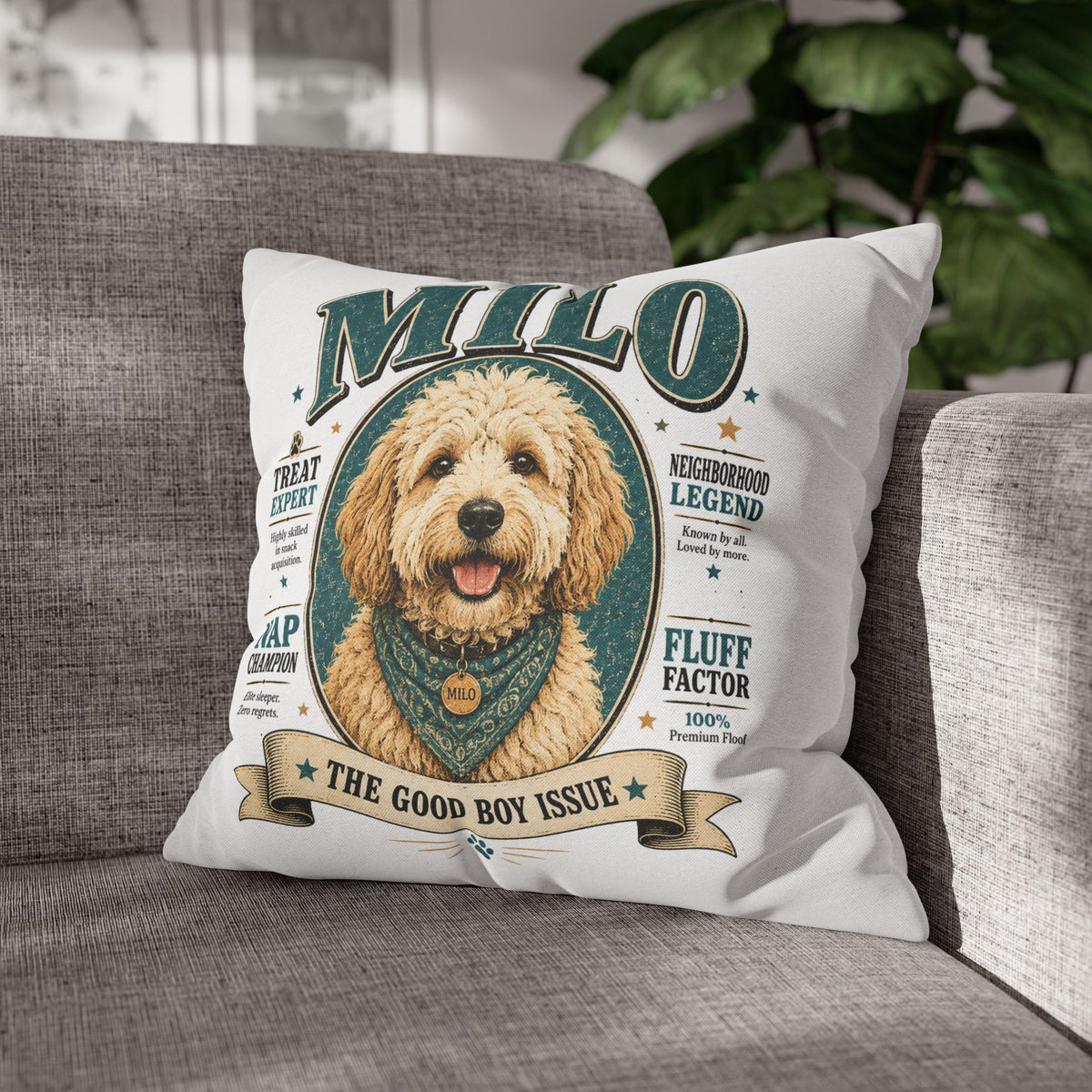 Dog Pillowcase — Personalized "Milo: The Good Boy Issue" Decorative Throw Pillowcase Milo Bailey Dog Dad Mom