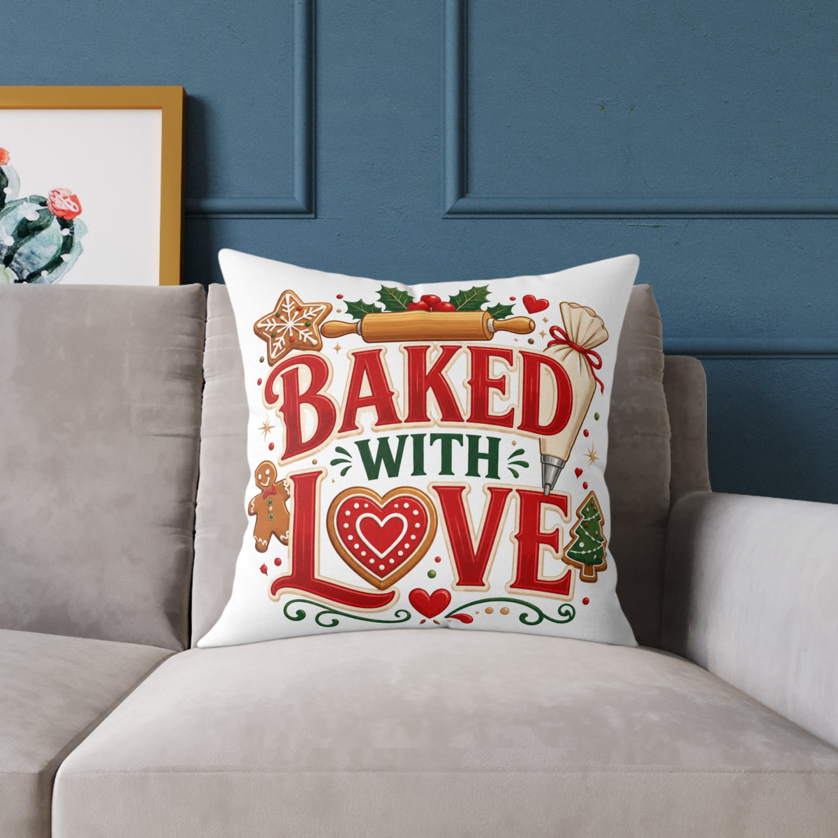 Christmas Baked With Love Square Poly Canvas Pillow