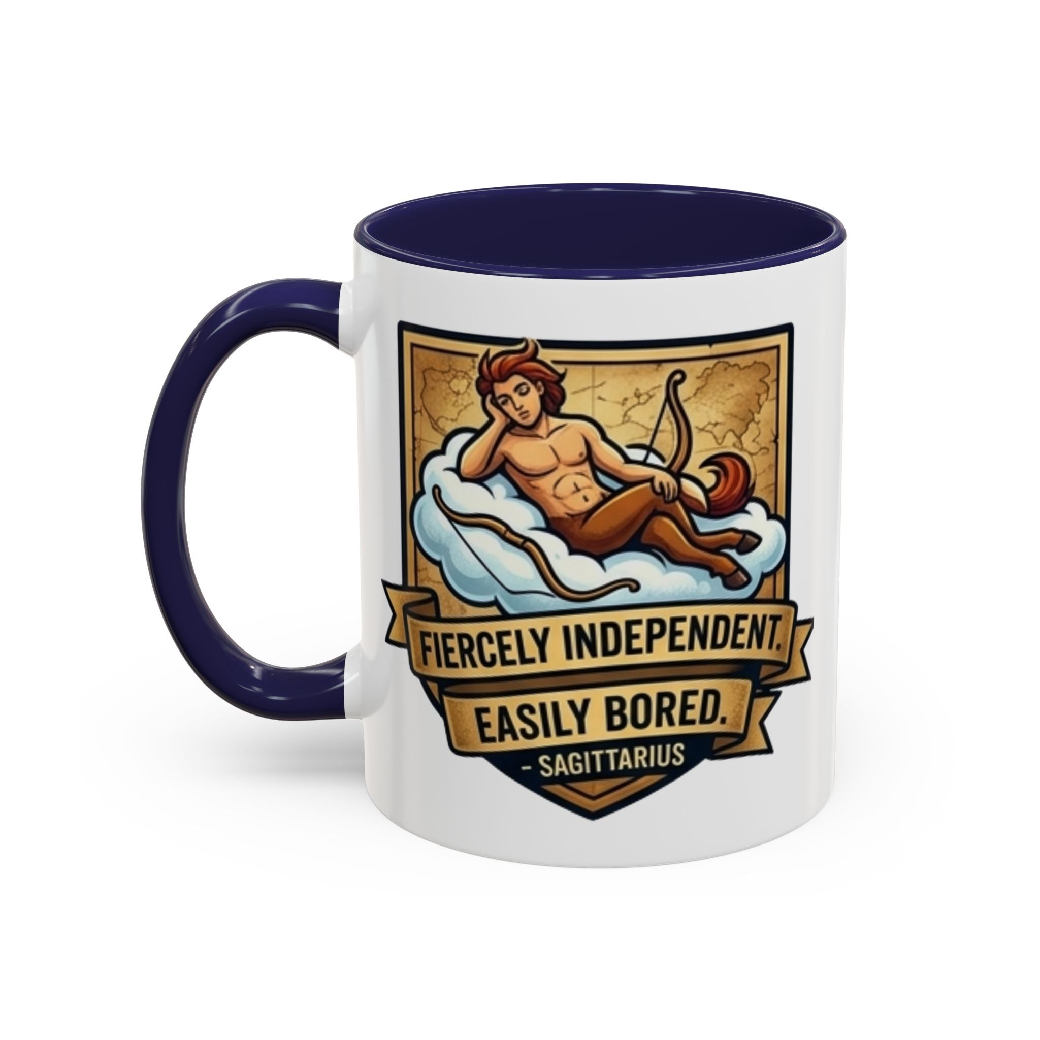 Sagittarius Coffee Mug — "Fiercely Independent, Easily Bored" Zodiac Accent Mug (11/15 oz)