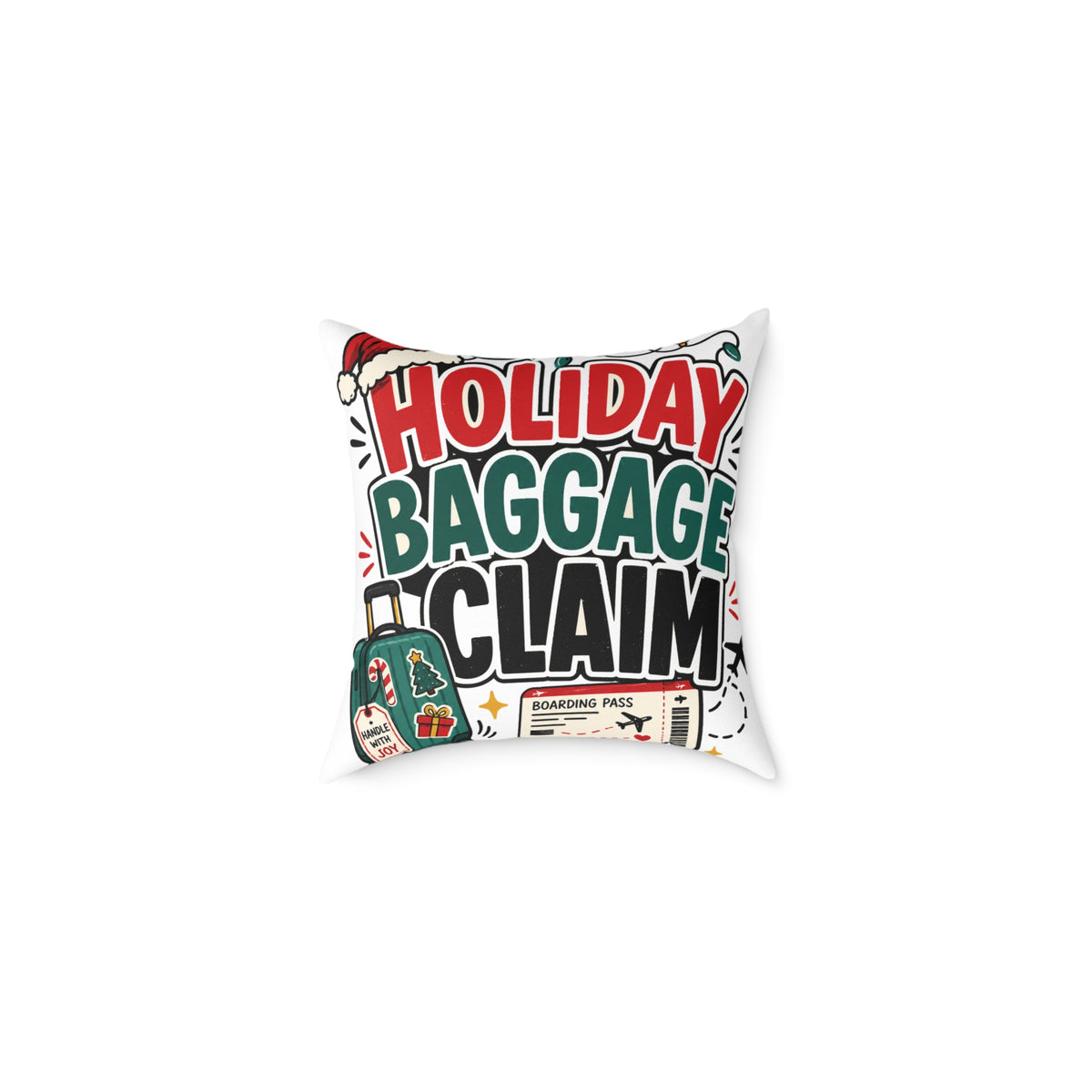 Modern Day Christmas Holiday Baggage Claim Square Poly Canvas Pillow