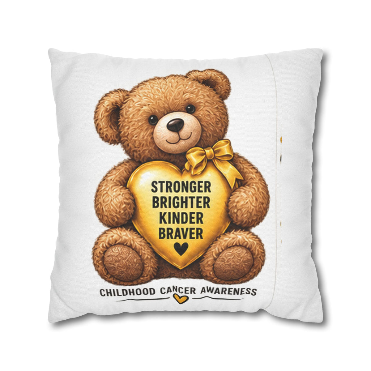 Childhood Cancer Awareness Bear Square Pillowcase – Stronger Brighter Kinder Braver