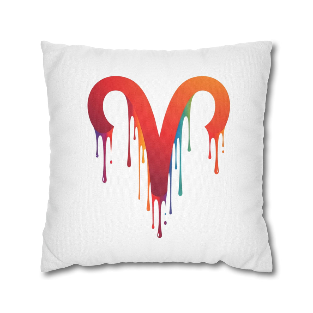 Aries Rainbow Drip Heart Pillowcase — Colorful Melting Heart Decorative Pillow