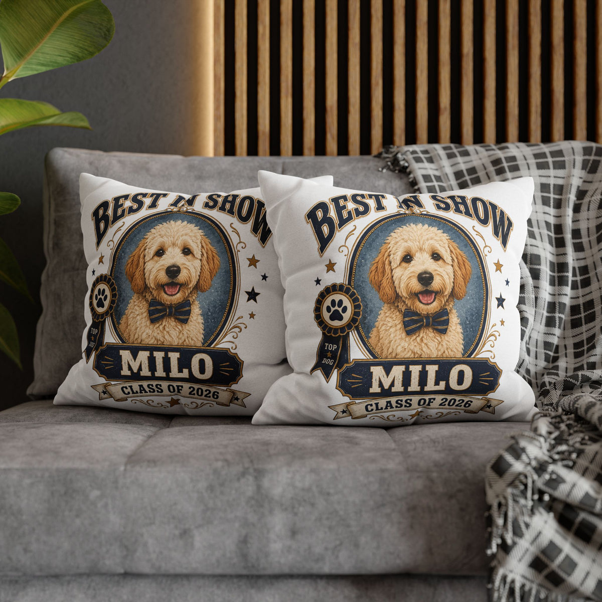 Best in Show Dog Pillowcase — Personalized "Milo" Class of 2026 Milo Bailey Dog Dad Mom