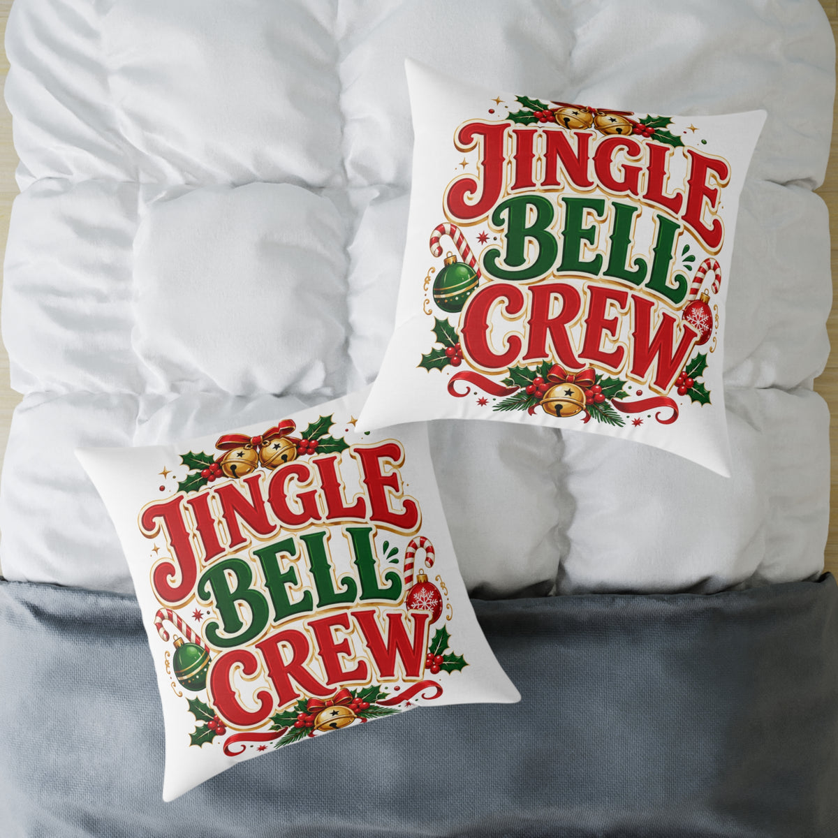 Christmas Jingle Bell Crew Holiday Pillow — Festive Christmas Decorative Throw Pillow