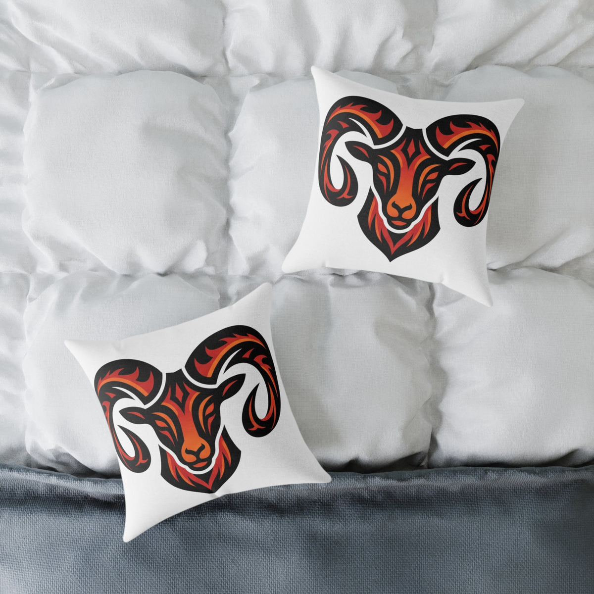 Aries Zodiac Ram Head Throw Pillow — Tribal Flame Goat Design Decorative Cushion
