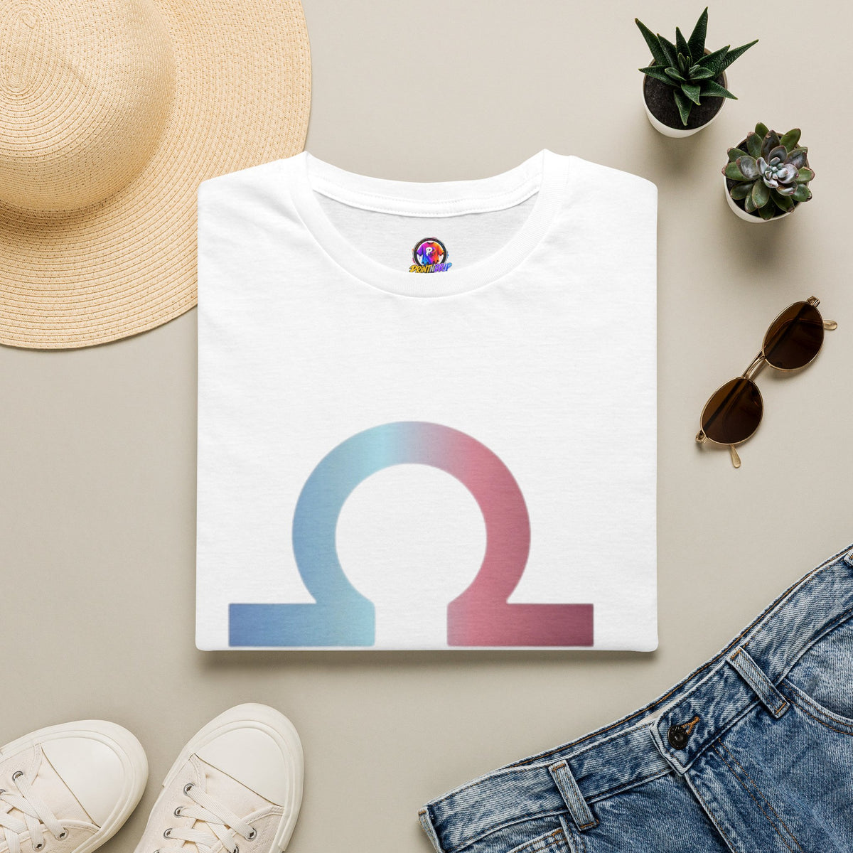 Libra Zodiac Omega Symbol T‑Shirt — Pastel Gradient Drip Graphic Shirt