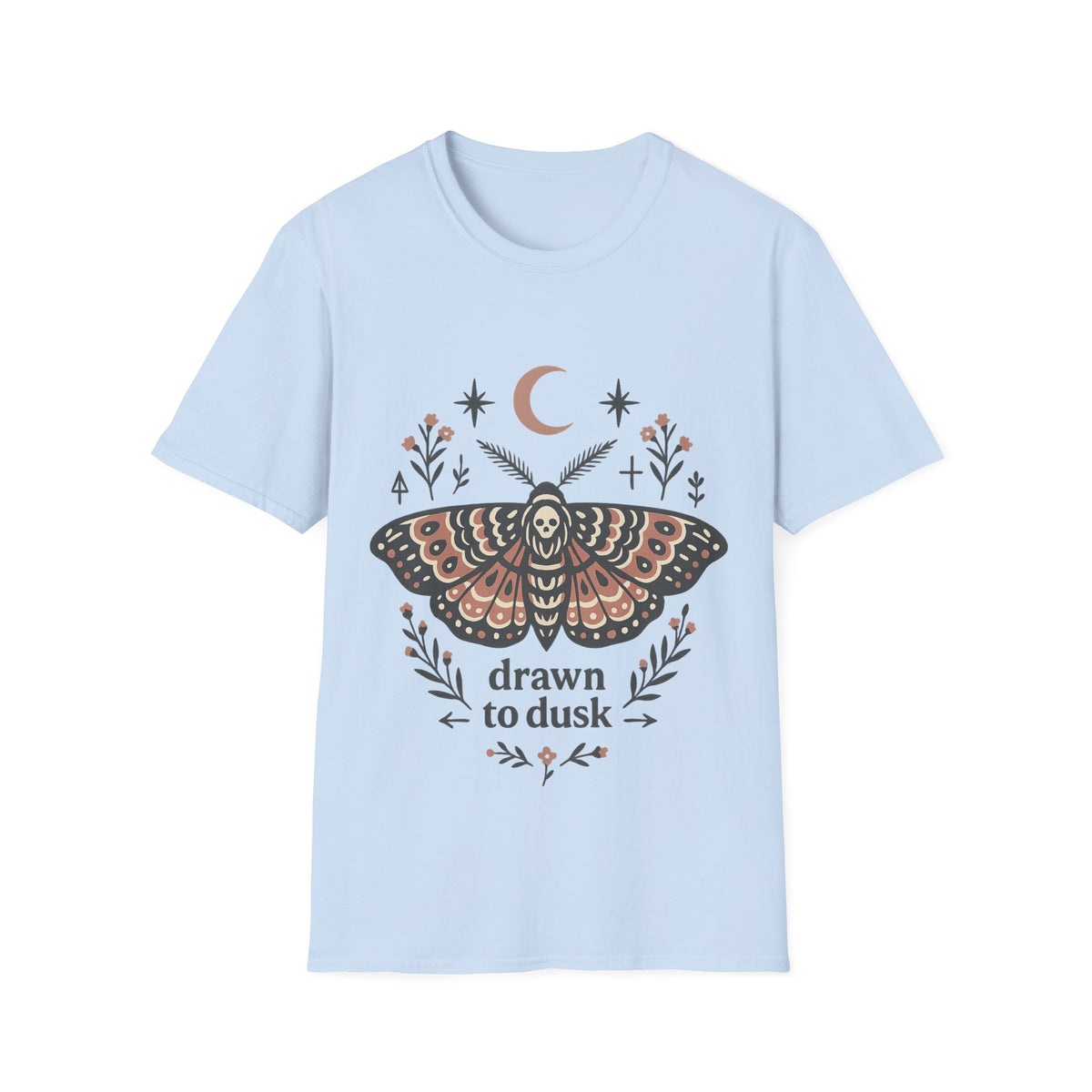 Mystic Moth T-Shirt — Crescent Moon & Floral Boho Graphic - Trending Now- August 2026