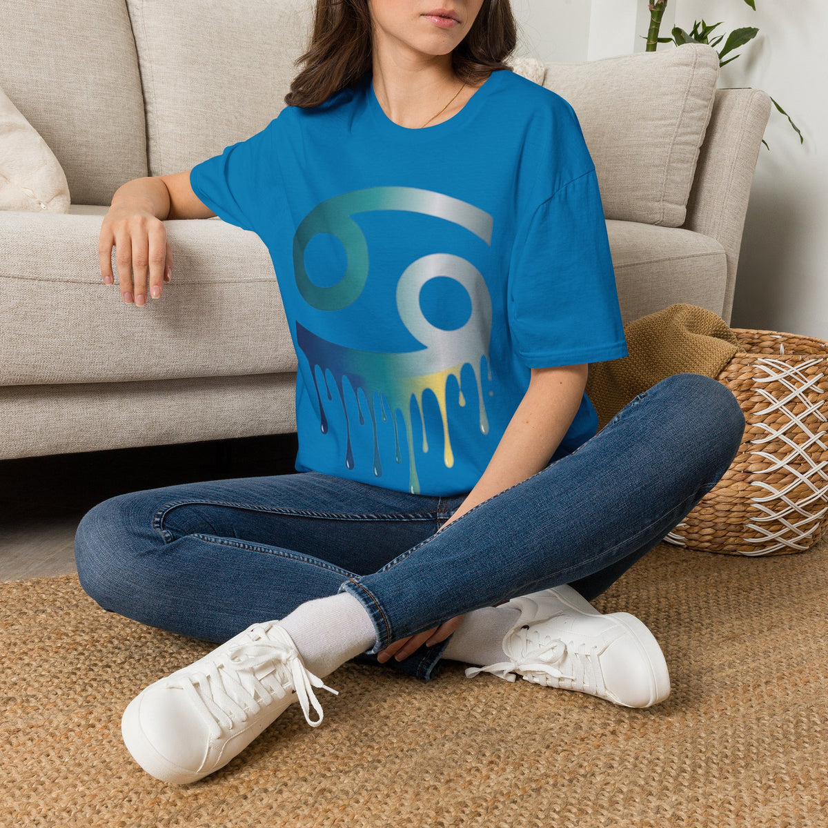 Cancer Zodiac T‑Shirt — Dripping Gradient Astrology Tee (Cancer Symbol)