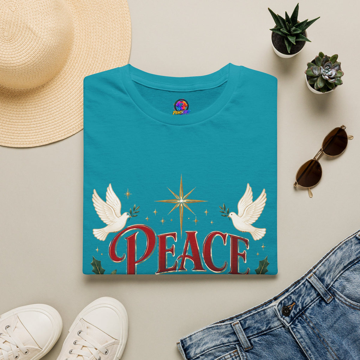 Peace on Earth T-Shirt — Holiday Dove & Star Christmas Tee
