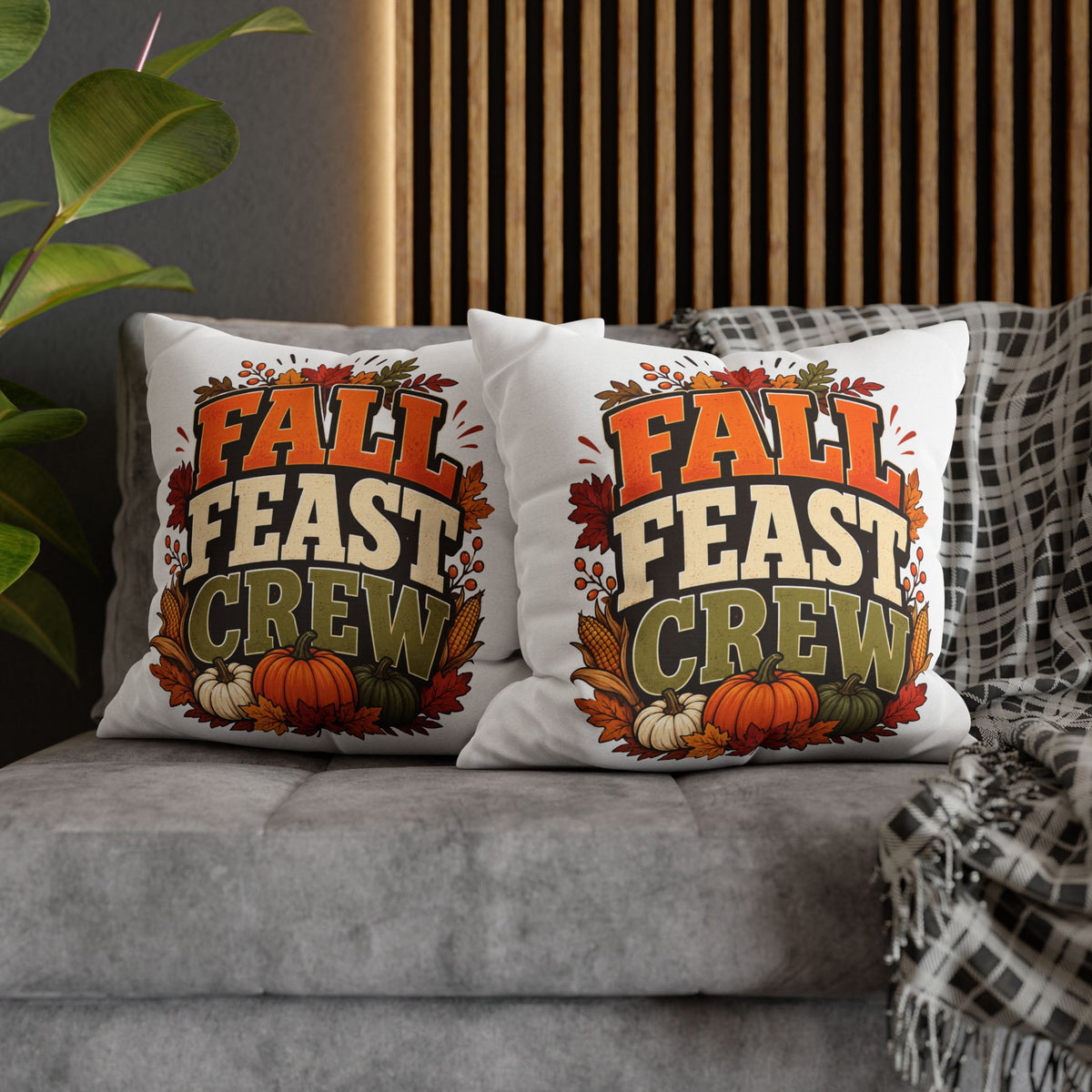 Thanksgiving Fall Feast Crew Pillowcase — Autumn Pumpkin & Leaves Decorative Pillow Cover