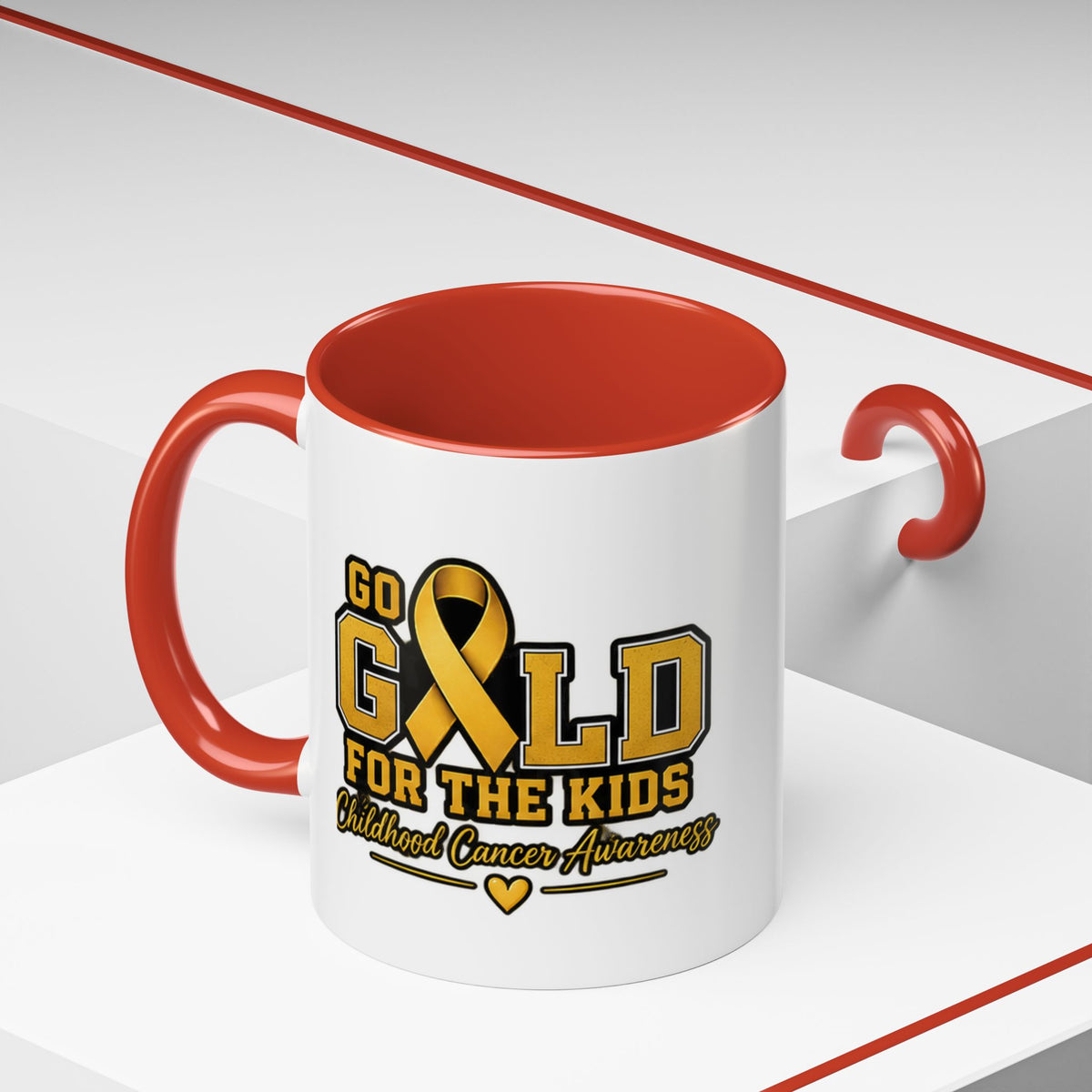 Gold For The Kids Coffee Mug — Childhood Cancer Awareness Accent Mug (11/15oz)