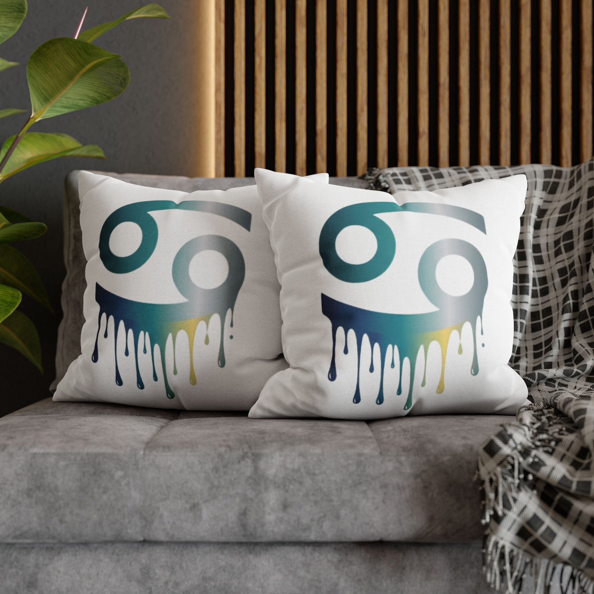 Cancer Zodiac Drip Pillowcase — Astrological Symbol Decorative Throw Pillow