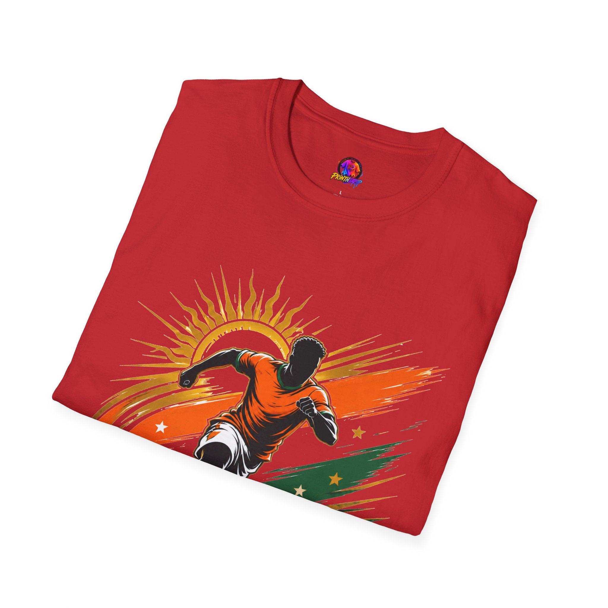 Côte d'Ivoire Orange Power Soccer T-Shirt — Dynamic Player Graphic Tee