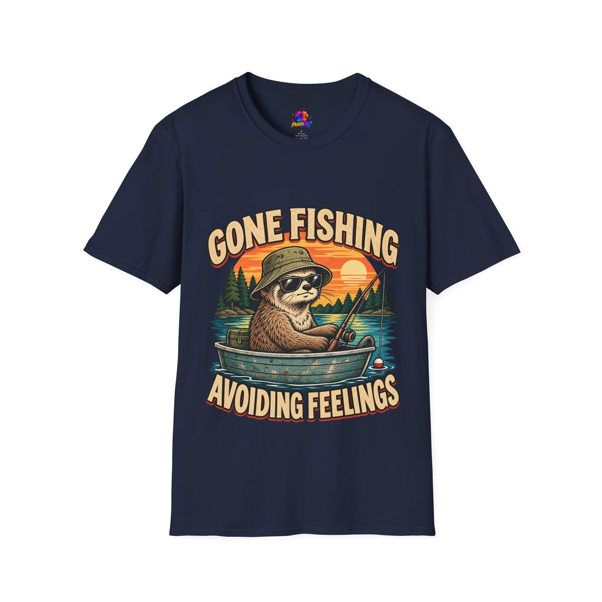 Funny And Witty T-Shirt — “Gone Fishing, Avoiding Feelings” Sloth Fishing Graphic Tee