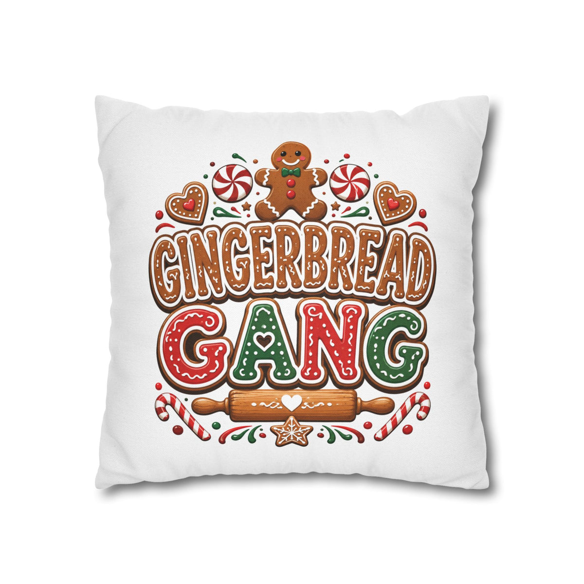 Christmas Gingerbread Gang Holiday Pillowcase — Festive Christmas Decorative Throw Pillow Cover
