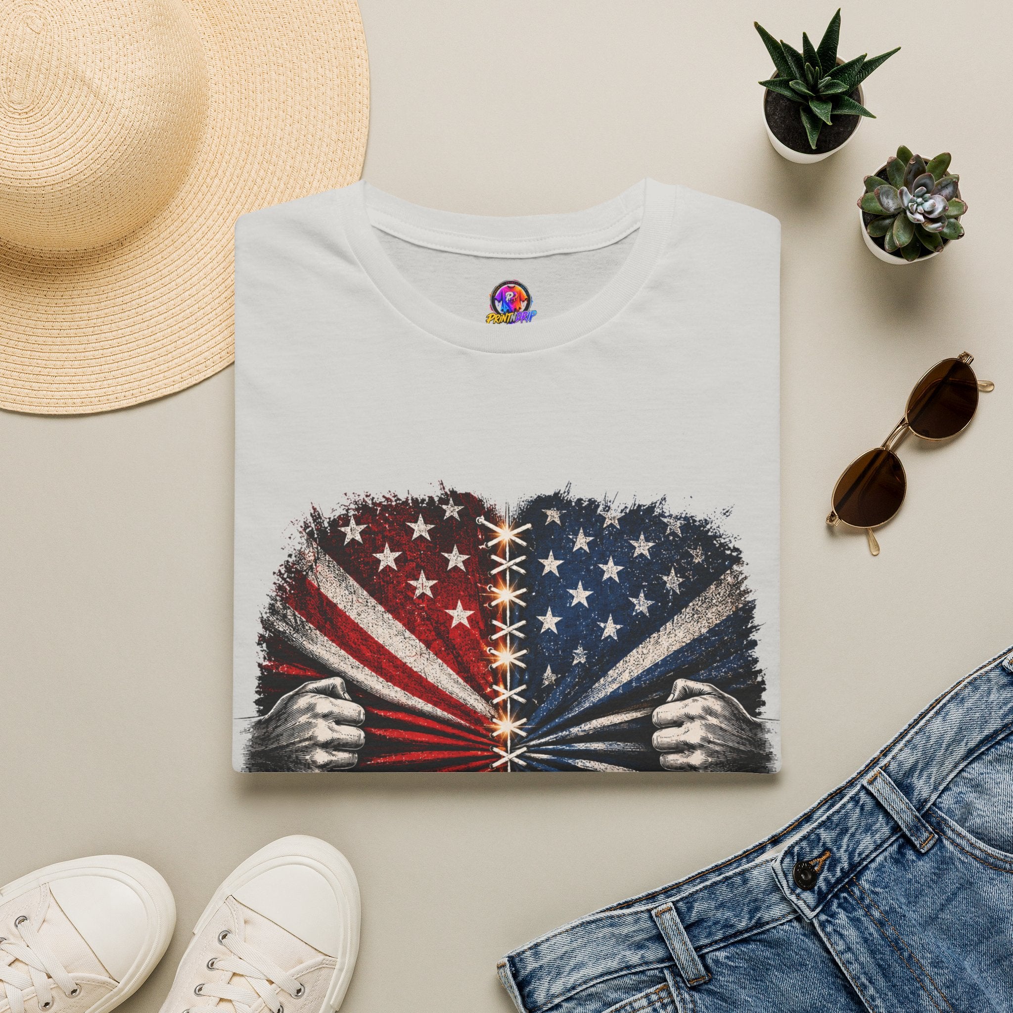 T-Shirt — "The Flag Doesn't Belong to One Side" Distressed American Flag Graphic
