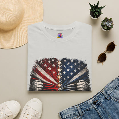 T-Shirt — "The Flag Doesn't Belong to One Side" Distressed American Flag Graphic