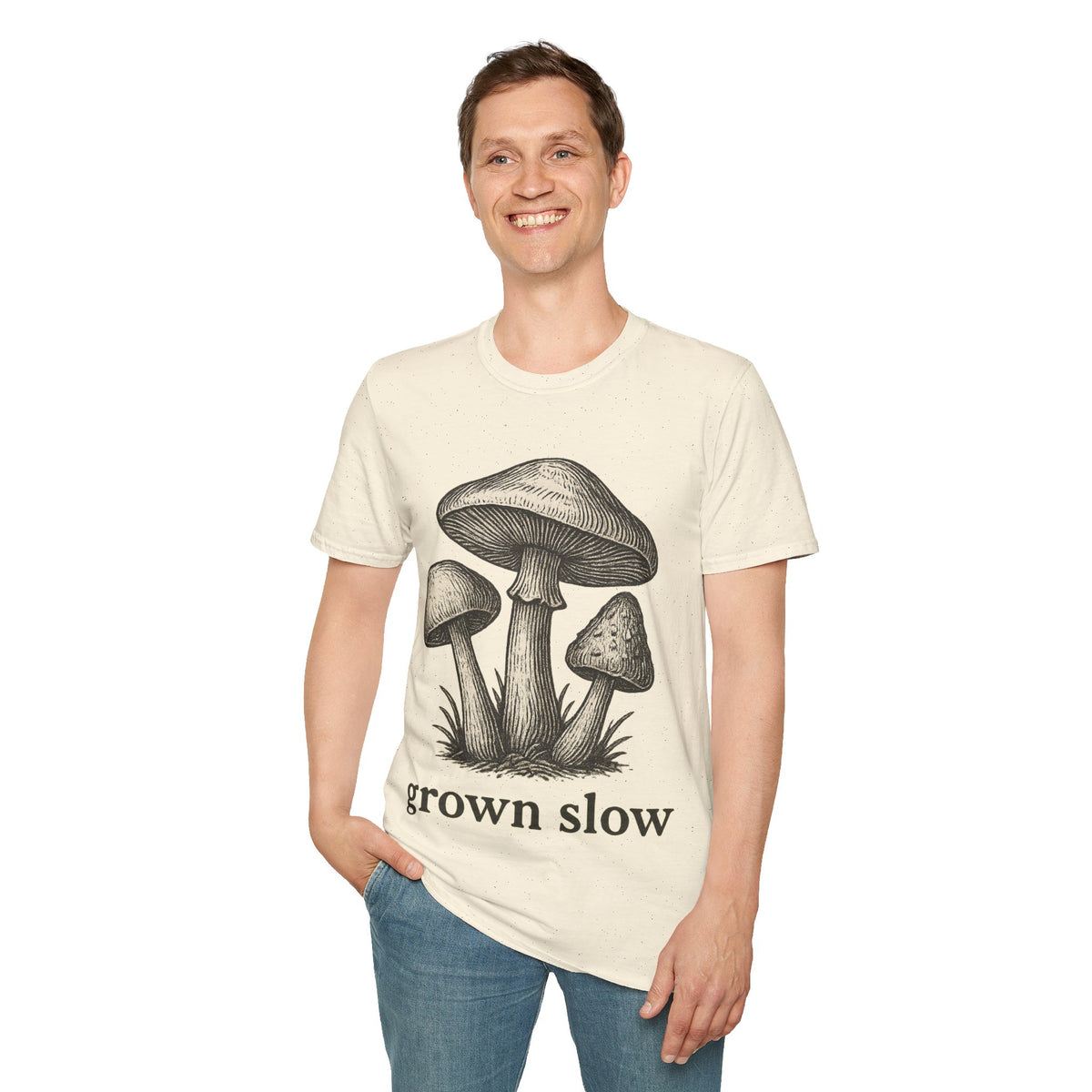 "Grown Slow" Vintage Wild Mushroom Tee - Aesthetic Cottagecore Nature Lover White T-Shirt - Trending Now - September 2026