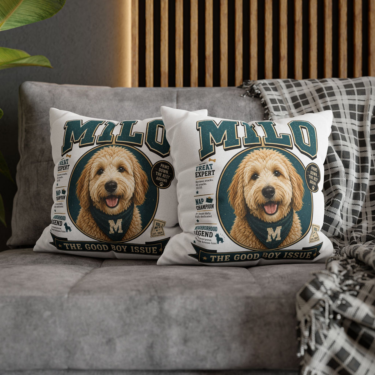 Milo 'The Good Boy Issue' Decorative Pillowcase – Personalized Dog Portrait Accent Pillowcase Milo Bailey Dog Dad Mom