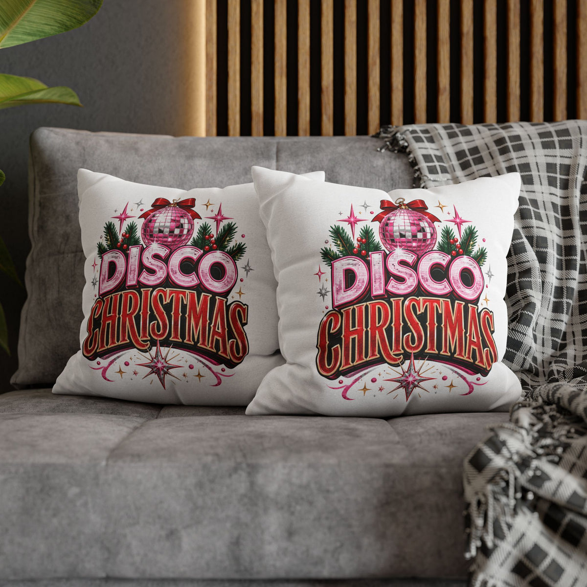 Disco Christmas Pillowcase — Retro Pink Disco Ball Holiday Decor