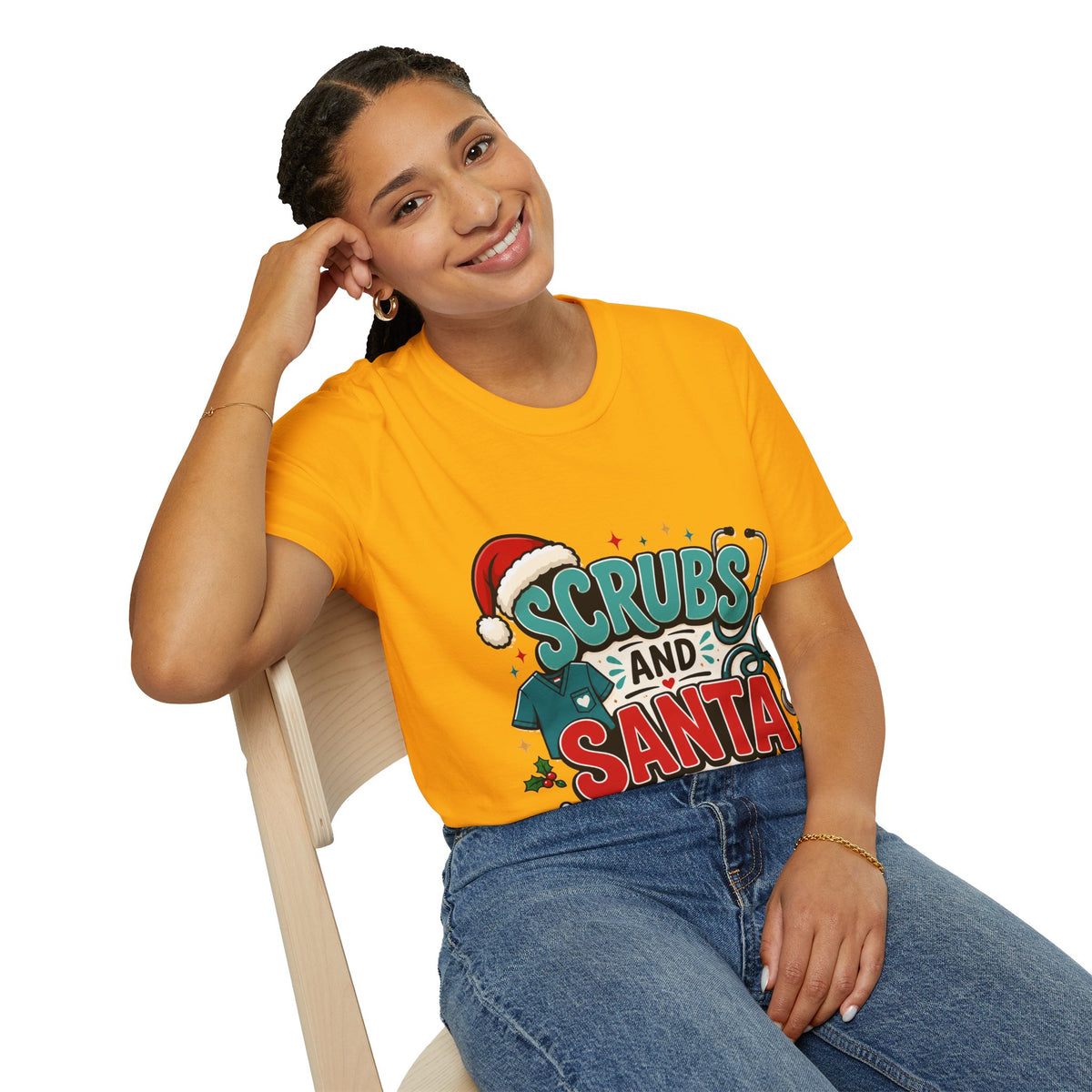 Scrubs and Santa Christmas T-Shirt — Cute Holiday Nurse Tee