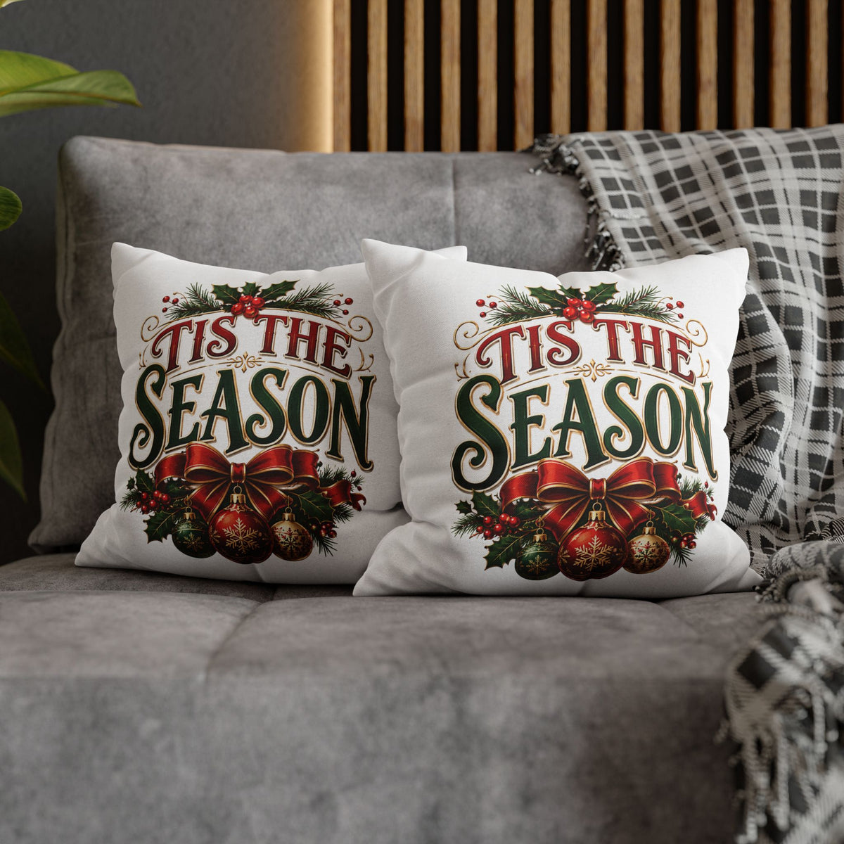 Tis The Season Christmas Pillowcase — Festive Holiday Throw Pillow Cover