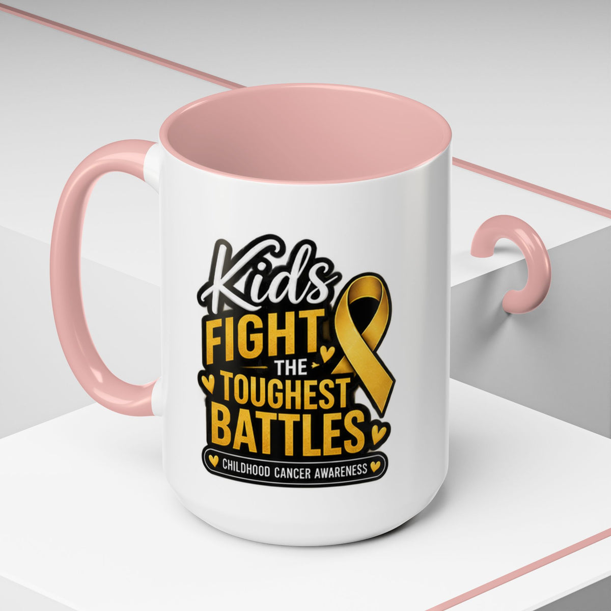 Childhood Cancer Awareness Accent Coffee Mug - "Kids Fight the Toughest Battles" (11/15oz)