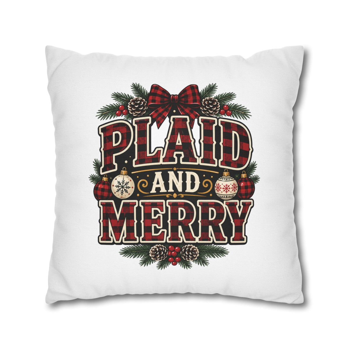 Plaid and Merry Christmas Throw Pillowcase — Festive Buffalo Plaid Holiday Decor