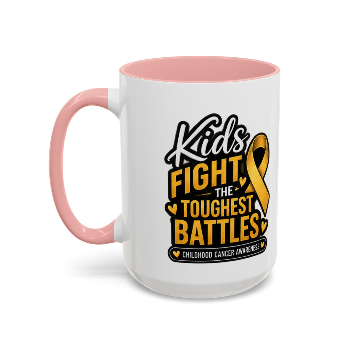 Childhood Cancer Awareness Accent Coffee Mug - "Kids Fight the Toughest Battles" (11/15oz)