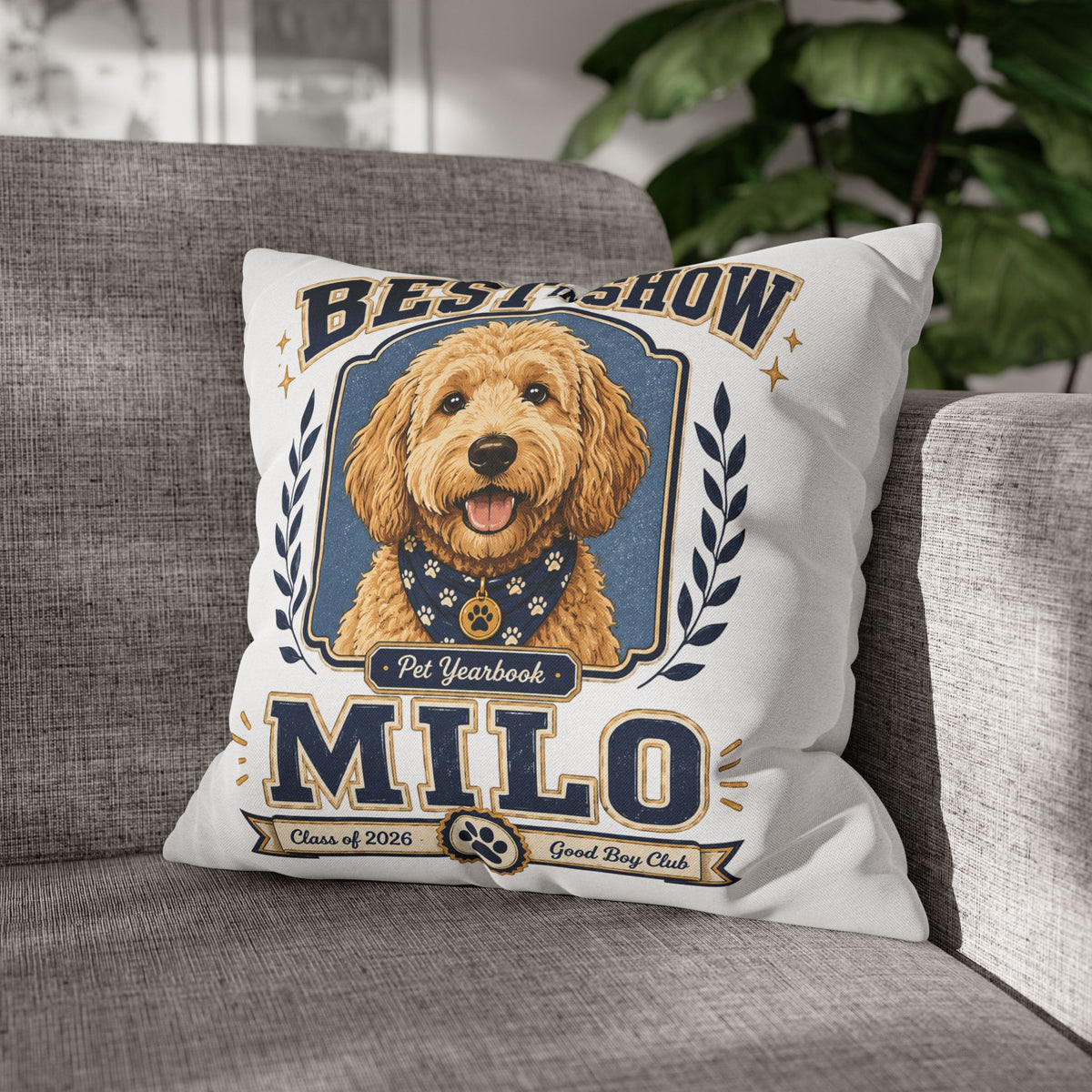Best in Show Milo Pillowcase — Personalized Dog Portrait Decorative Pillowcase Milo Bailey Dog Dad Mom