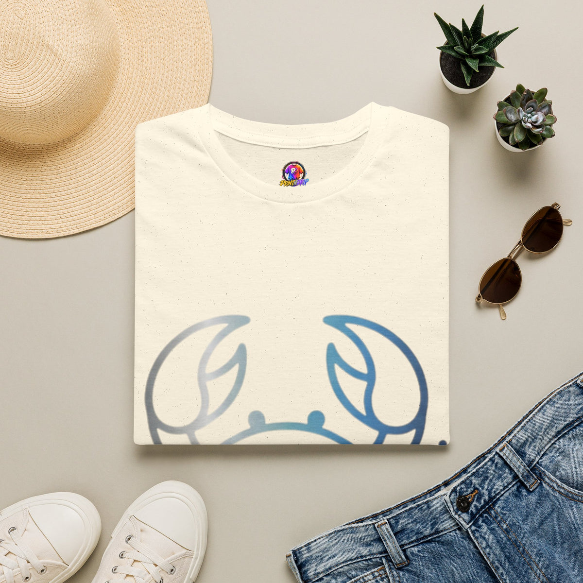 Crab Graphic T-Shirt — Coastal Blue Minimalist Beach Tee