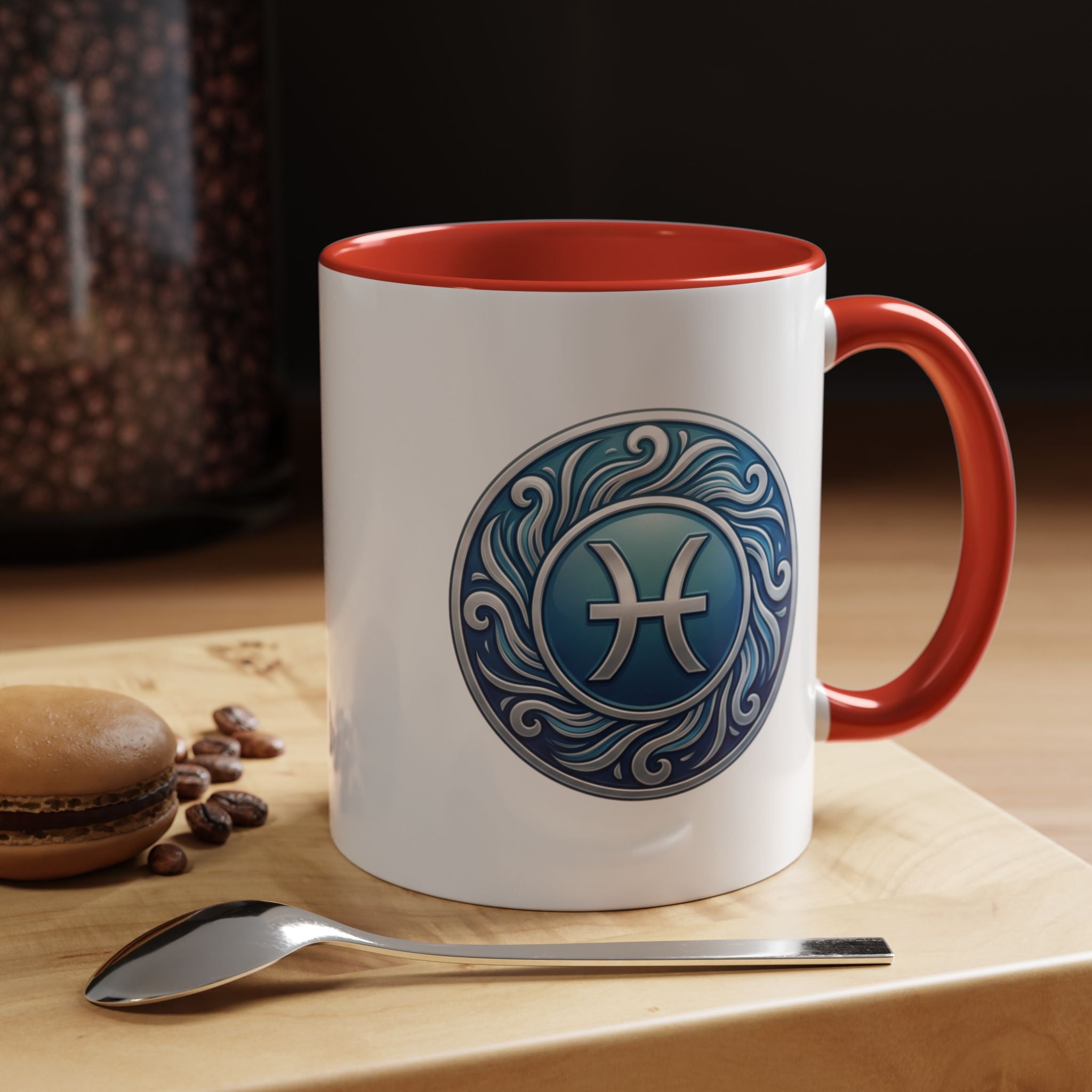 Pisces Zodiac Coffee Mug — Blue Astrological Symbol Accent Mug