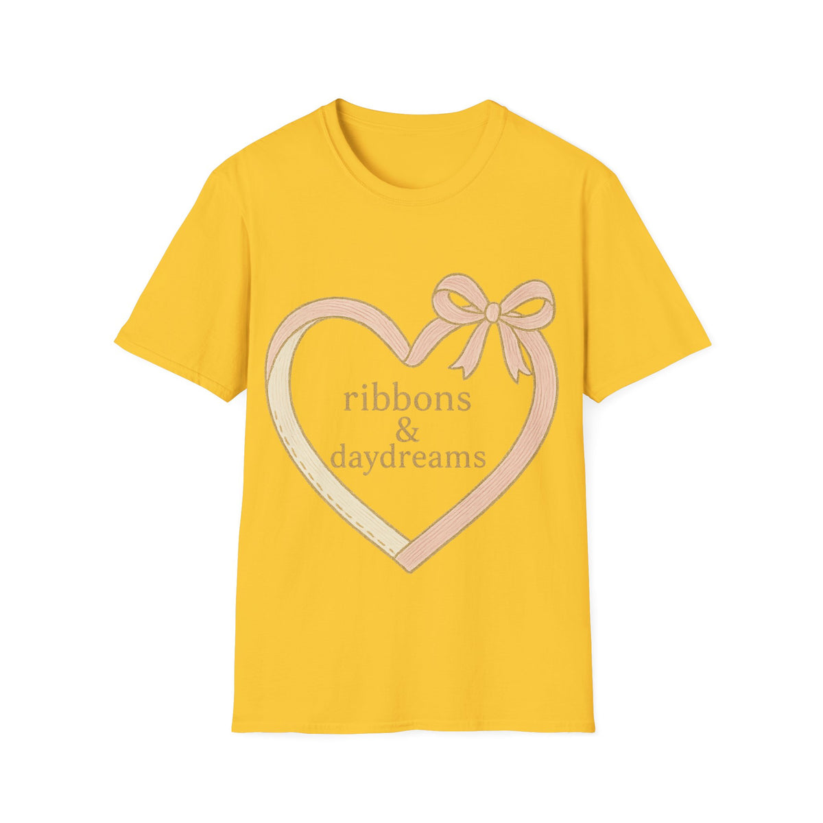 "Chain of Hearts" Gold Charm Ribbon Tee - Cute Coquette Heart Line Aesthetic White T-Shirt - Trending Now - September 2026