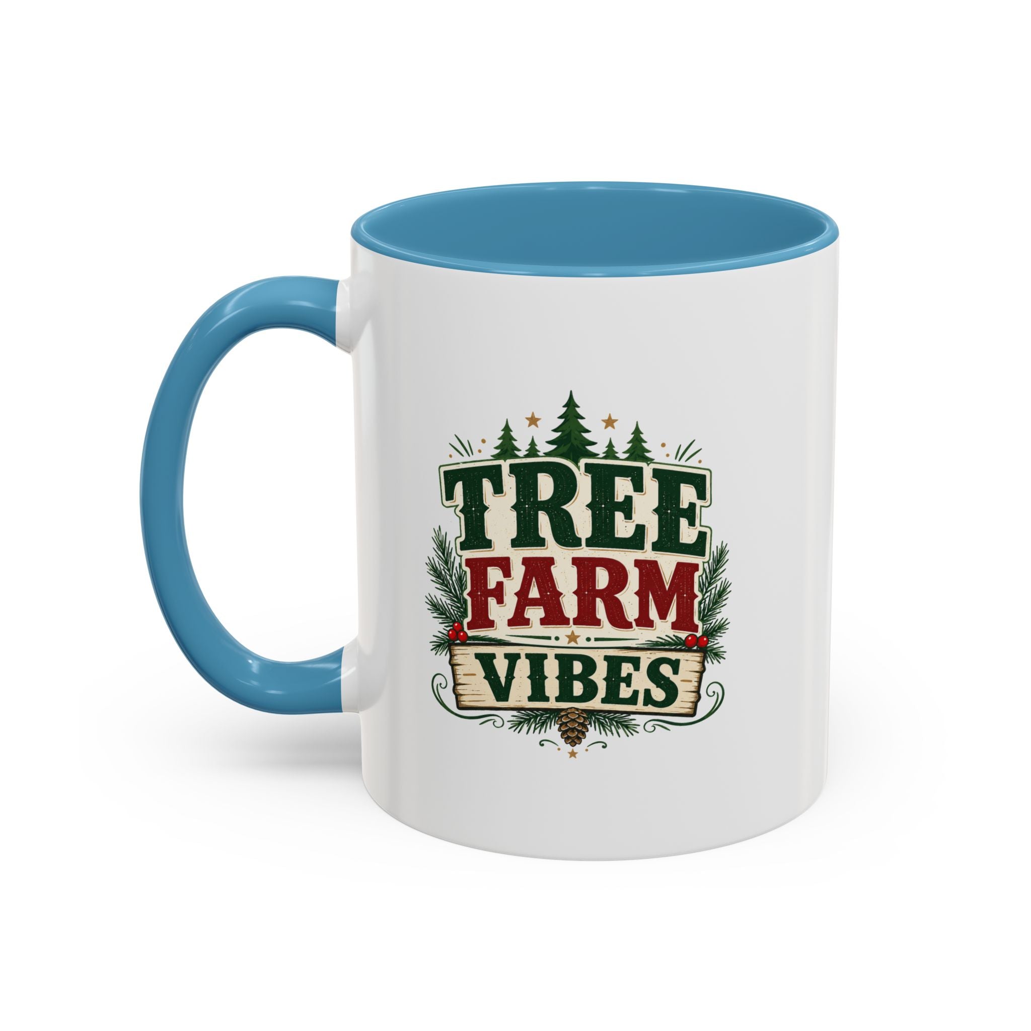 Tree Farm Vibes Accent Coffee Mug — Rustic Christmas Holiday Coffee Cup