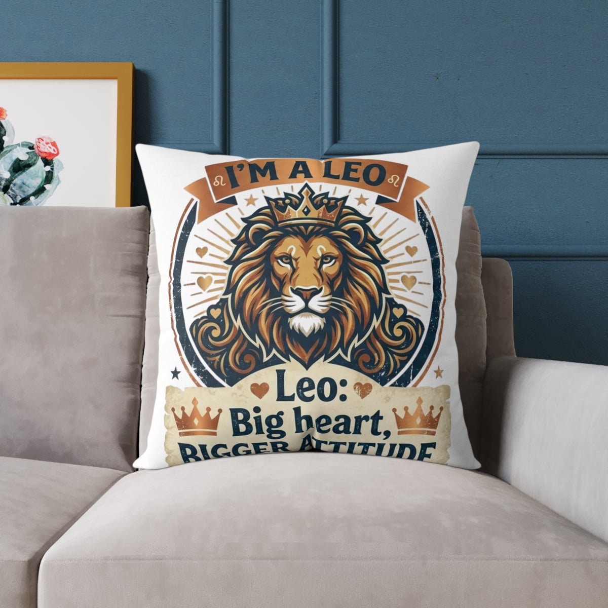 Leo Zodiac Big Heart, Bigger Attitude Square Poly Canvas Pillow
