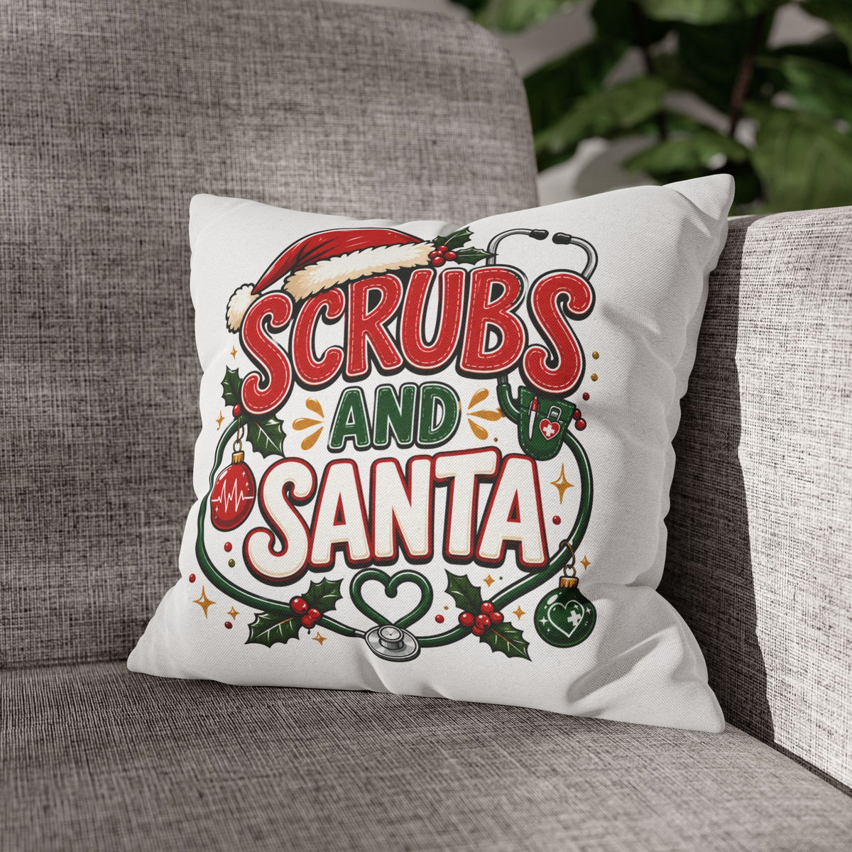 Christmas Medical Pillowcase — “Scrubs and Santa” Holiday Nurse Pillow
