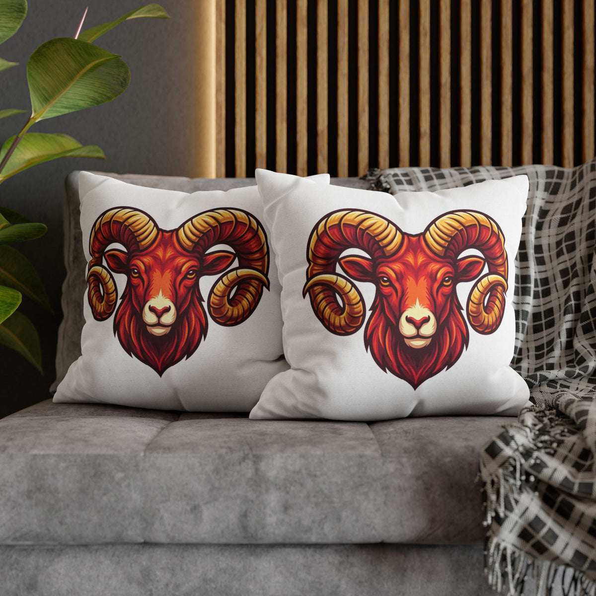 Aries Ram Throw Pillowcase — Bold Zodiac Goat Accent Pillow Cover