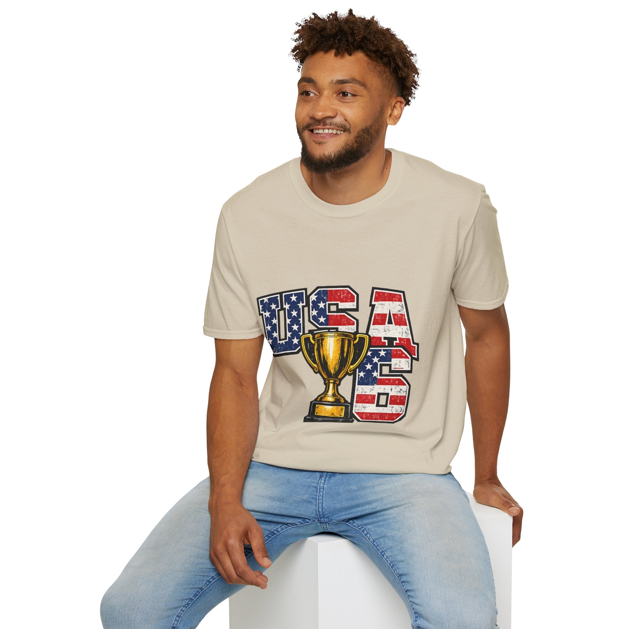 USA Trophy T-Shirt — Patriotic American Flag Graphic Tee