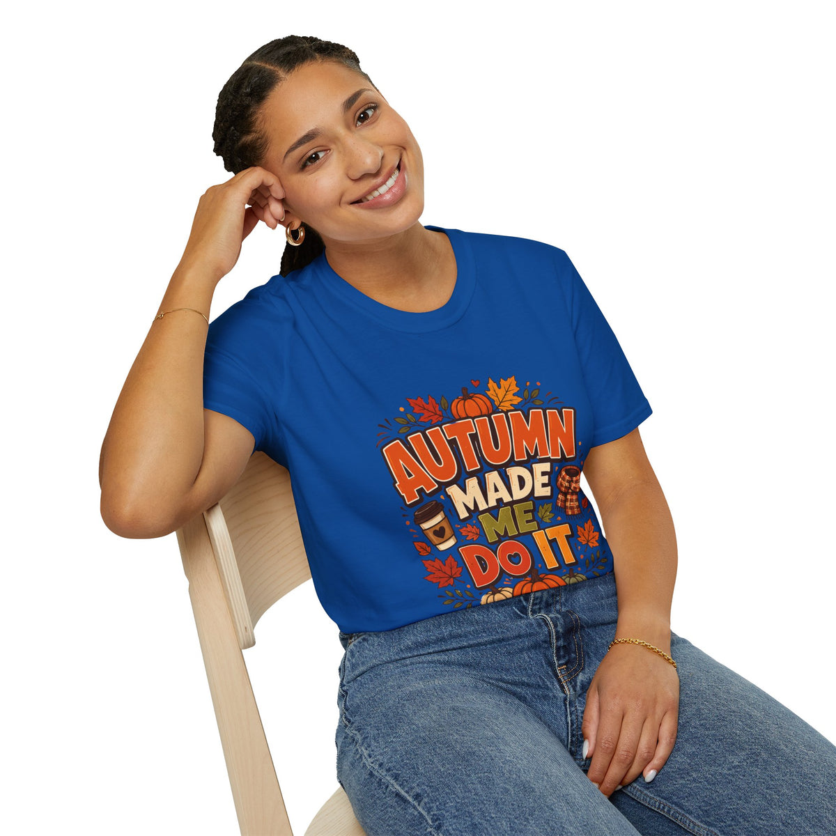 Thanksgiving T-shirt Autumn Made Me Do It T-Shirt — Fall Pumpkin & Leaves Graphic Tee