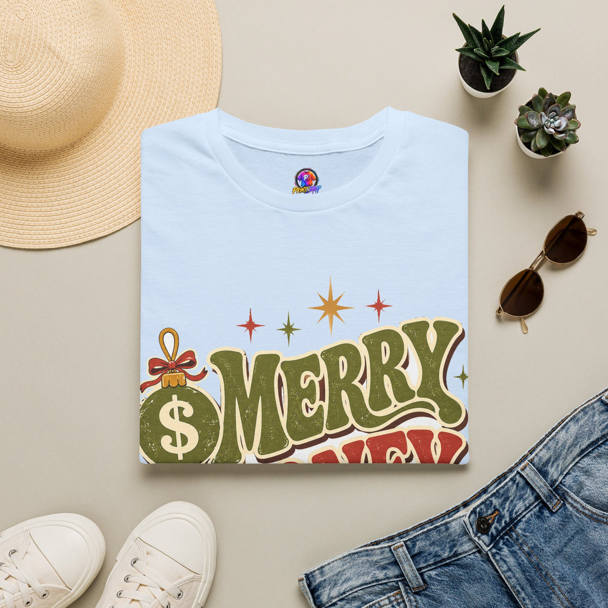Merry Money Mood T‑Shirt — Retro Holiday Graphic Tee