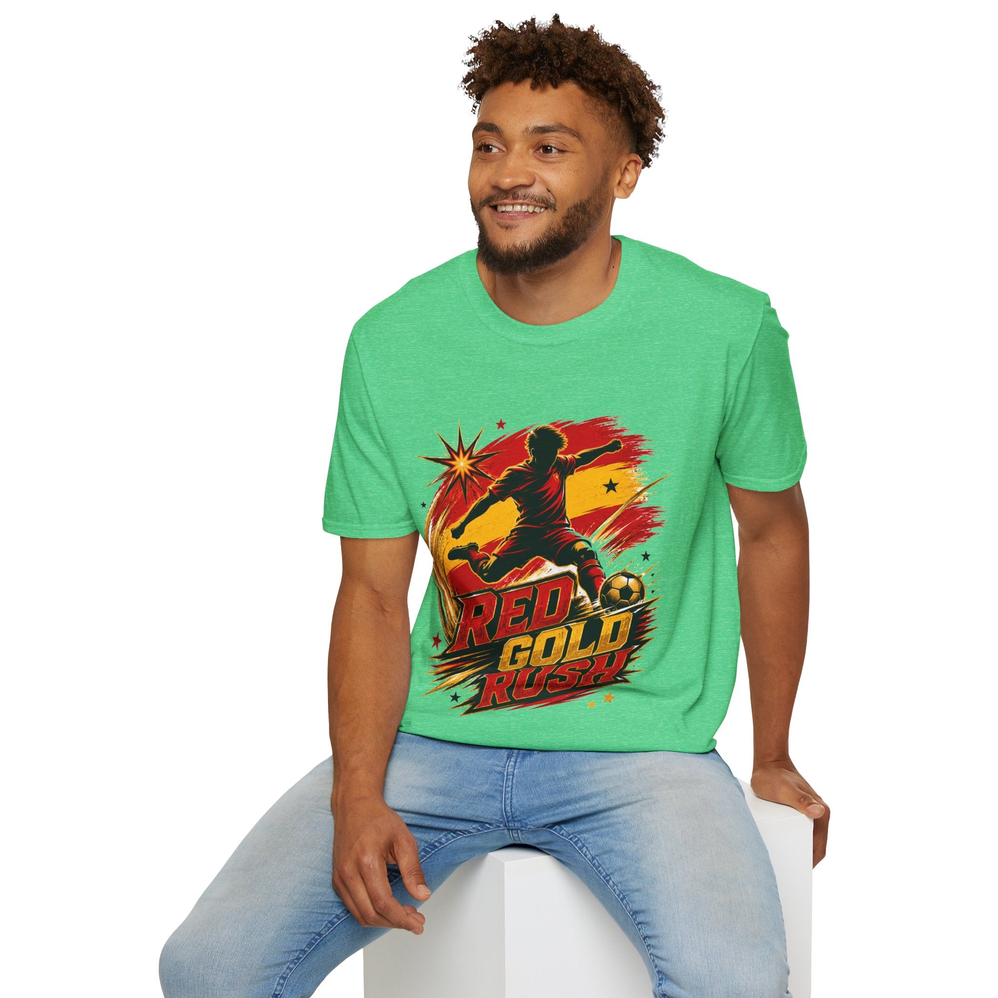 Spain Red & Gold Rush Soccer T-Shirt — Retro Soccer Player Graphic